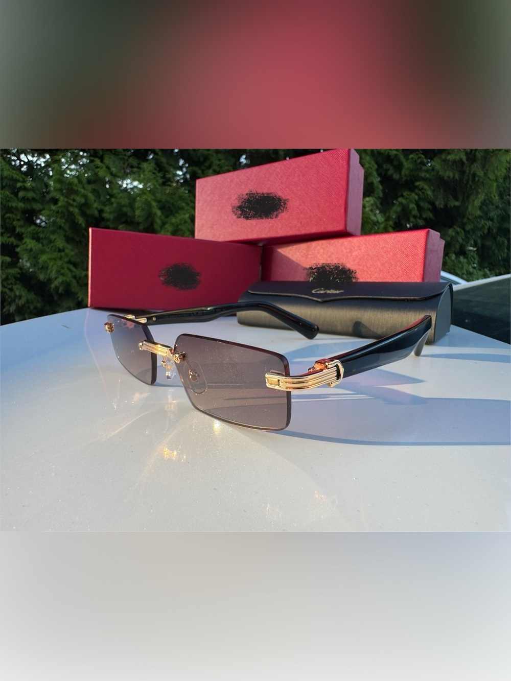 Luxury Black and Gold Rimless Men's Sunglasses